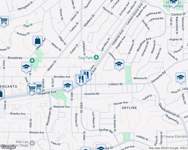 map of restaurants, bars, coffee shops, grocery stores, and more near 776 Pidgeon Street in San Diego
