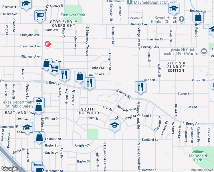 map of restaurants, bars, coffee shops, grocery stores, and more near 3109 Sirron Street in Fort Worth