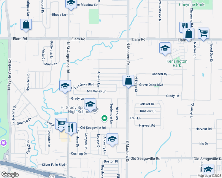 map of restaurants, bars, coffee shops, grocery stores, and more near 10011 Mill Valley Lane in Dallas