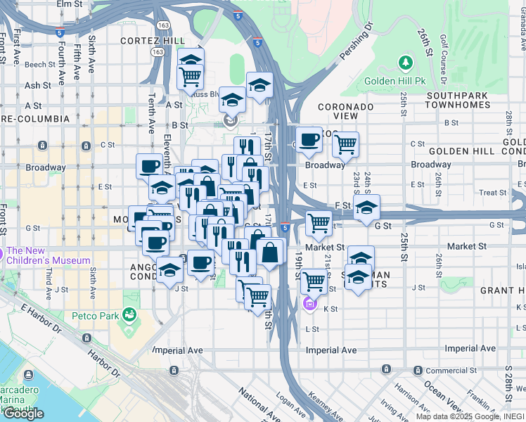 map of restaurants, bars, coffee shops, grocery stores, and more near 756 17th Street in San Diego