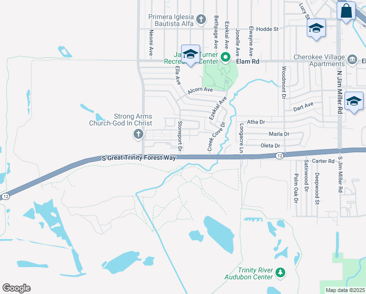 map of restaurants, bars, coffee shops, grocery stores, and more near 220 Stoneport Drive in Dallas