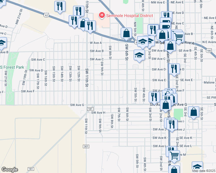 map of restaurants, bars, coffee shops, grocery stores, and more near 506 Southwest 8th Street in Seminole