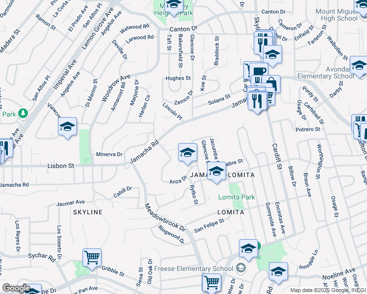 map of restaurants, bars, coffee shops, grocery stores, and more near 873 Banneker Drive in San Diego
