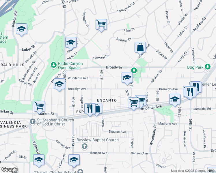 map of restaurants, bars, coffee shops, grocery stores, and more near 6328 Brooklyn Avenue in San Diego