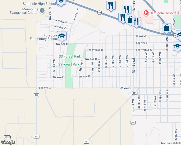 map of restaurants, bars, coffee shops, grocery stores, and more near 504 Southwest 17th Street in Seminole