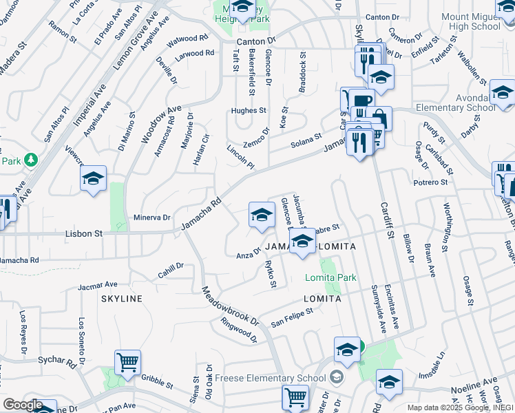 map of restaurants, bars, coffee shops, grocery stores, and more near 873 Banneker Drive in San Diego
