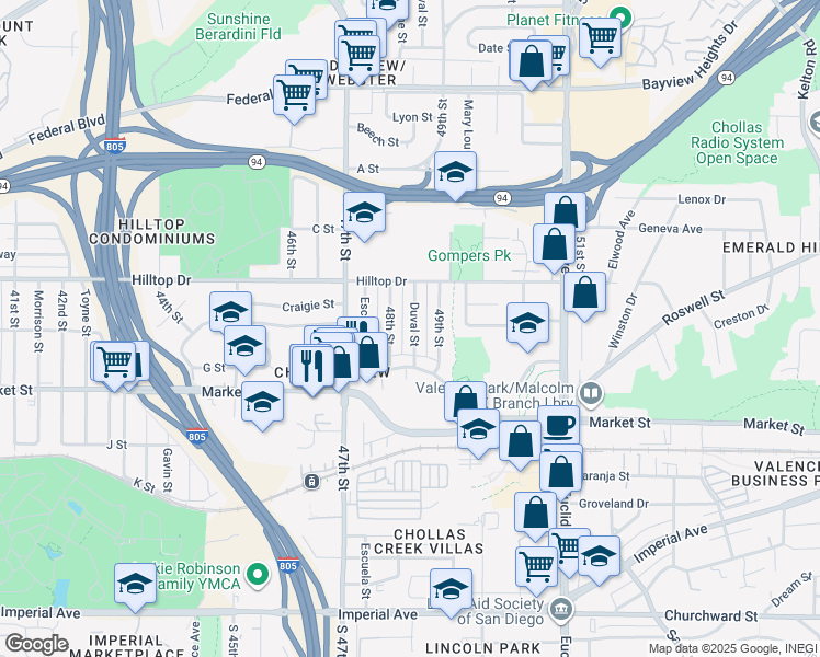 map of restaurants, bars, coffee shops, grocery stores, and more near 755-57 48th Street in San Diego