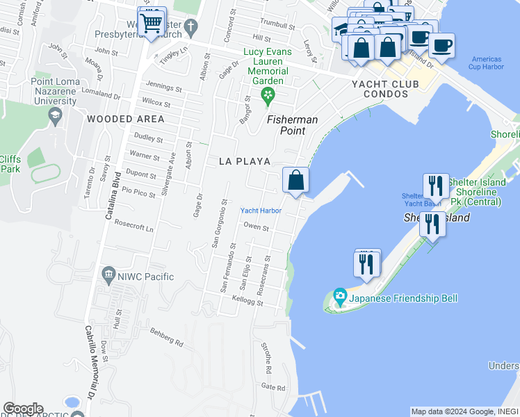 map of restaurants, bars, coffee shops, grocery stores, and more near 605 San Elijo Street in San Diego