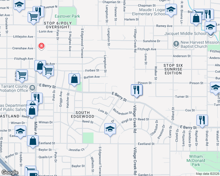 map of restaurants, bars, coffee shops, grocery stores, and more near 3109 Sirron Street in Fort Worth