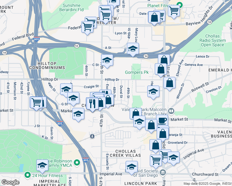 map of restaurants, bars, coffee shops, grocery stores, and more near 755-57 48th Street in San Diego