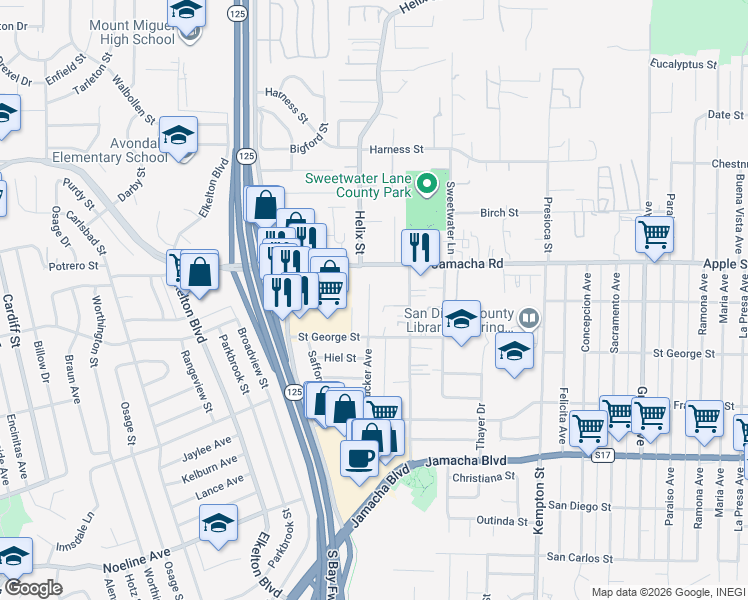 map of restaurants, bars, coffee shops, grocery stores, and more near 1003 Brucker Avenue in Spring Valley