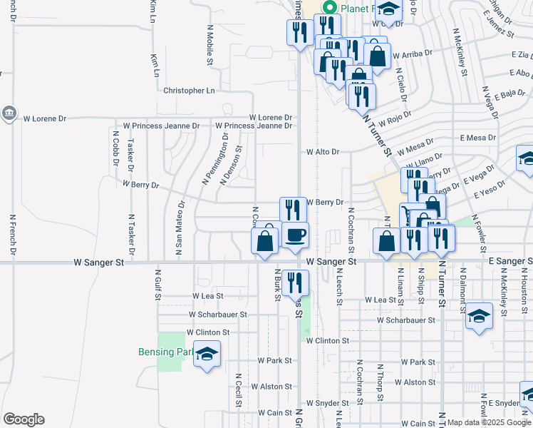 map of restaurants, bars, coffee shops, grocery stores, and more near 1200-1298 North Coleman Street in Hobbs