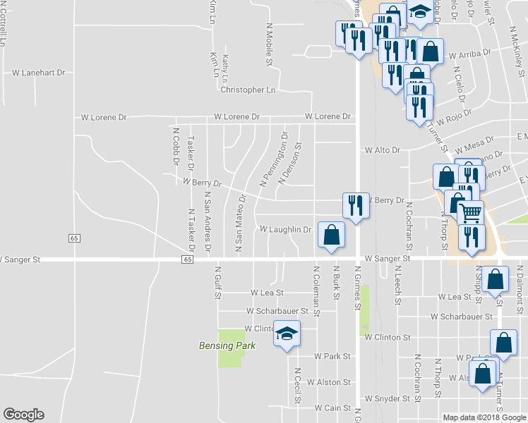 map of restaurants, bars, coffee shops, grocery stores, and more near 1204 West Mackenzie Drive in Hobbs