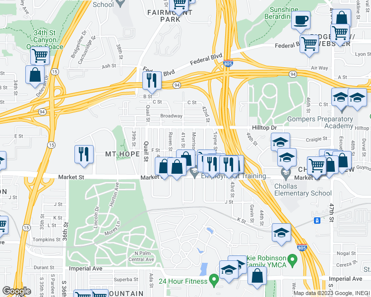 map of restaurants, bars, coffee shops, grocery stores, and more near 805 41st Street in San Diego