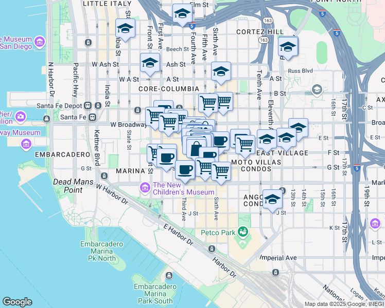 map of restaurants, bars, coffee shops, grocery stores, and more near in San Diego