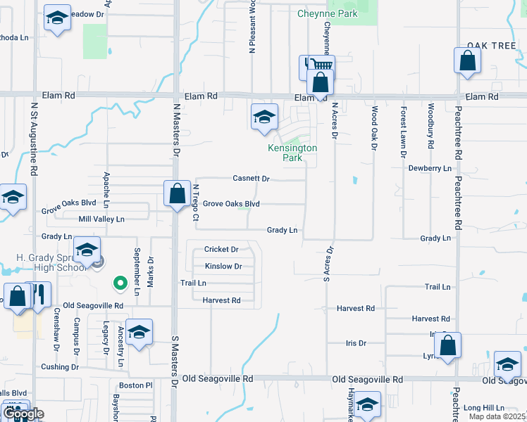map of restaurants, bars, coffee shops, grocery stores, and more near 128 North Pleasant Woods Drive in Dallas
