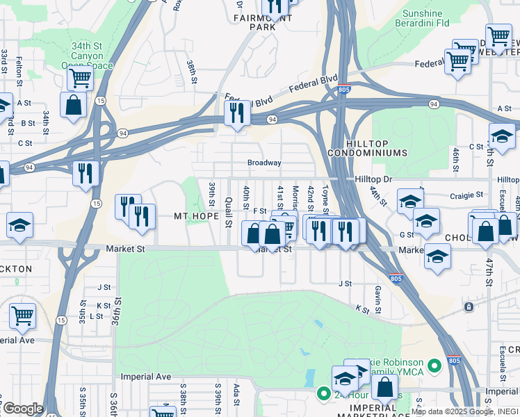 map of restaurants, bars, coffee shops, grocery stores, and more near 804 Raven Street in San Diego