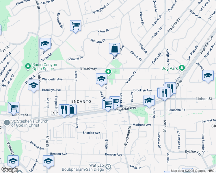 map of restaurants, bars, coffee shops, grocery stores, and more near 820 65th Street in San Diego