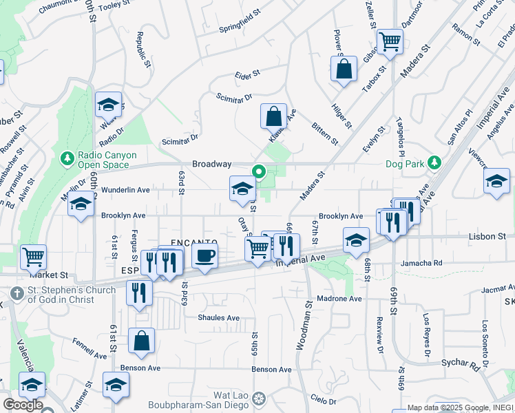 map of restaurants, bars, coffee shops, grocery stores, and more near 820 65th Street in San Diego