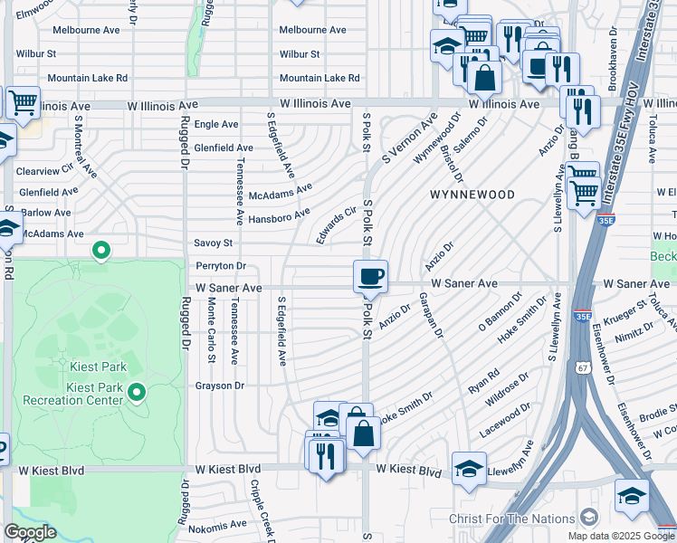 map of restaurants, bars, coffee shops, grocery stores, and more near 3130 Salerno Drive in Dallas