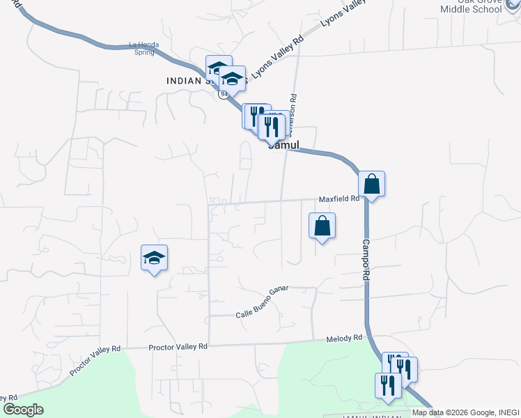 map of restaurants, bars, coffee shops, grocery stores, and more near 14095 Proctor Valley Road in Jamul