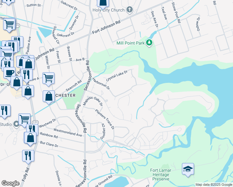 map of restaurants, bars, coffee shops, grocery stores, and more near 1547 Harborsun Drive in Charleston