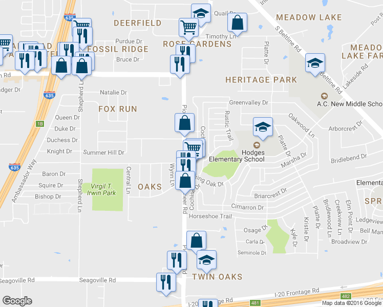 map of restaurants, bars, coffee shops, grocery stores, and more near 4030 Pioneer Road in Balch Springs