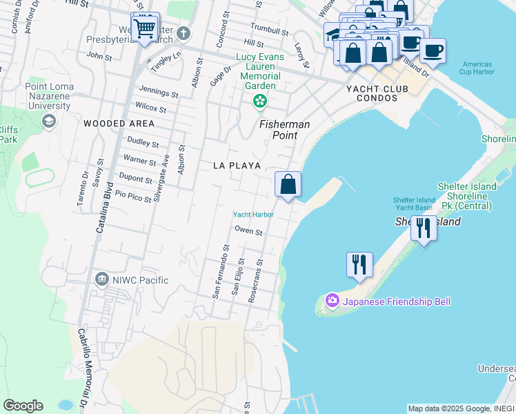 map of restaurants, bars, coffee shops, grocery stores, and more near 621 San Elijo Street in San Diego