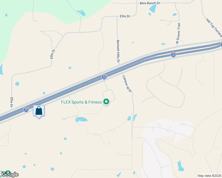 map of restaurants, bars, coffee shops, grocery stores, and more near 200 Canyon West Drive in Weatherford
