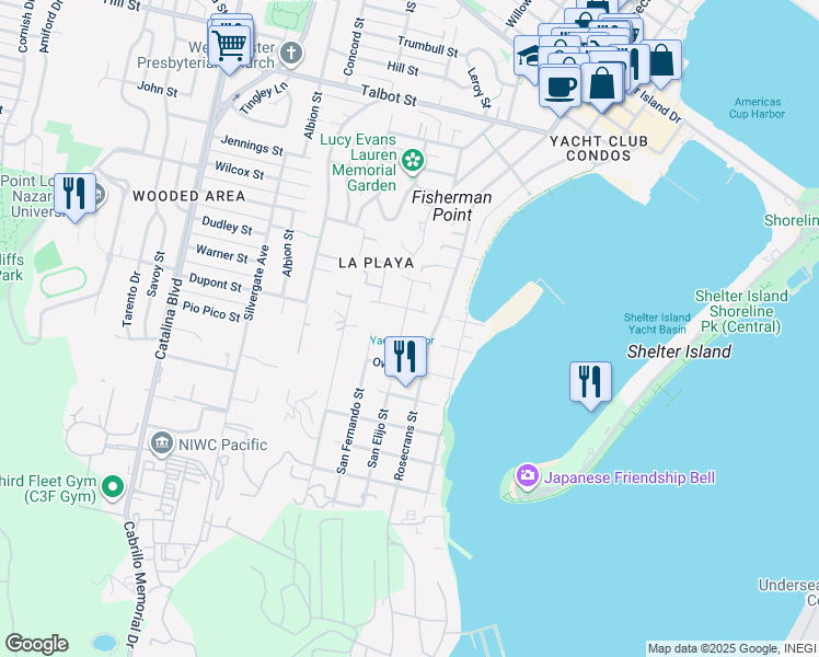 map of restaurants, bars, coffee shops, grocery stores, and more near 621 San Elijo Street in San Diego