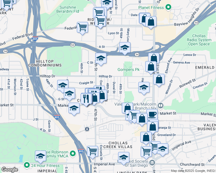 map of restaurants, bars, coffee shops, grocery stores, and more near 755-57 48th Street in San Diego