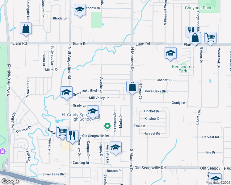 map of restaurants, bars, coffee shops, grocery stores, and more near 10011 Mill Valley Lane in Dallas