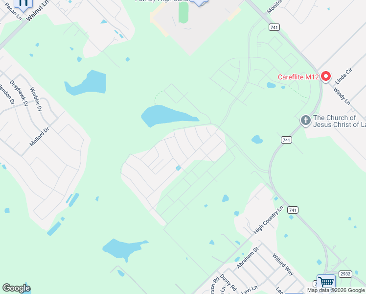 map of restaurants, bars, coffee shops, grocery stores, and more near 4009 Windswept Way in Forney