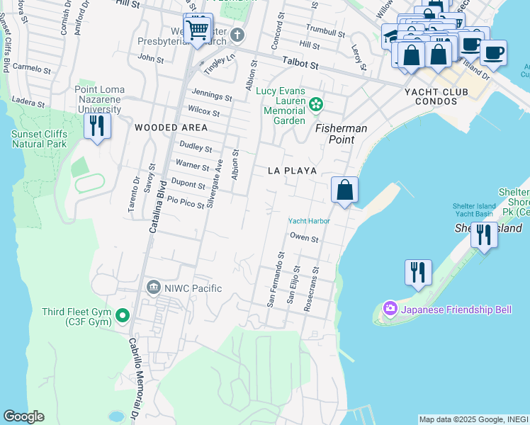 map of restaurants, bars, coffee shops, grocery stores, and more near 580 San Gorgonio Street in San Diego