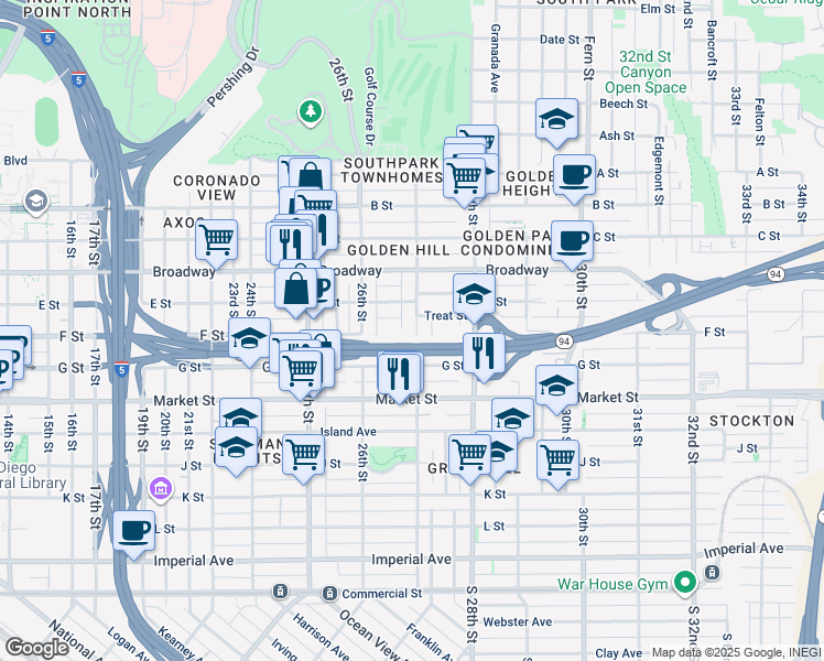 map of restaurants, bars, coffee shops, grocery stores, and more near 806 27th Street in San Diego