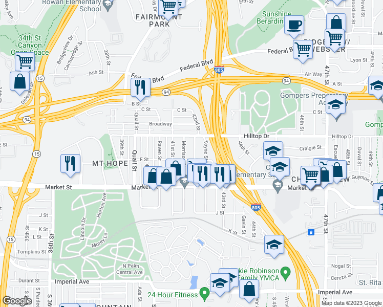 map of restaurants, bars, coffee shops, grocery stores, and more near 822 42nd Street in San Diego
