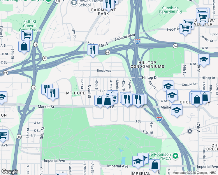 map of restaurants, bars, coffee shops, grocery stores, and more near 822 41st Street in San Diego