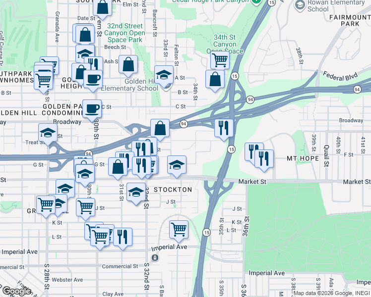 map of restaurants, bars, coffee shops, grocery stores, and more near in San Diego