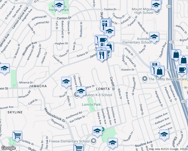map of restaurants, bars, coffee shops, grocery stores, and more near 802 Sunnyside Avenue in San Diego