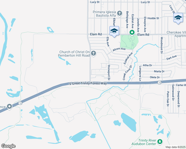 map of restaurants, bars, coffee shops, grocery stores, and more near 6296 Trail Glen Drive in Dallas