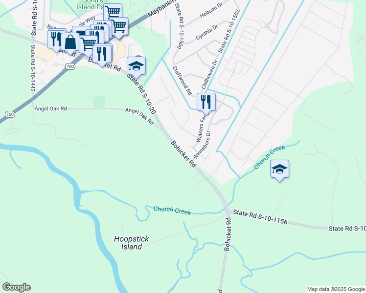 map of restaurants, bars, coffee shops, grocery stores, and more near 1949 Walkers Ferry Place in Johns Island