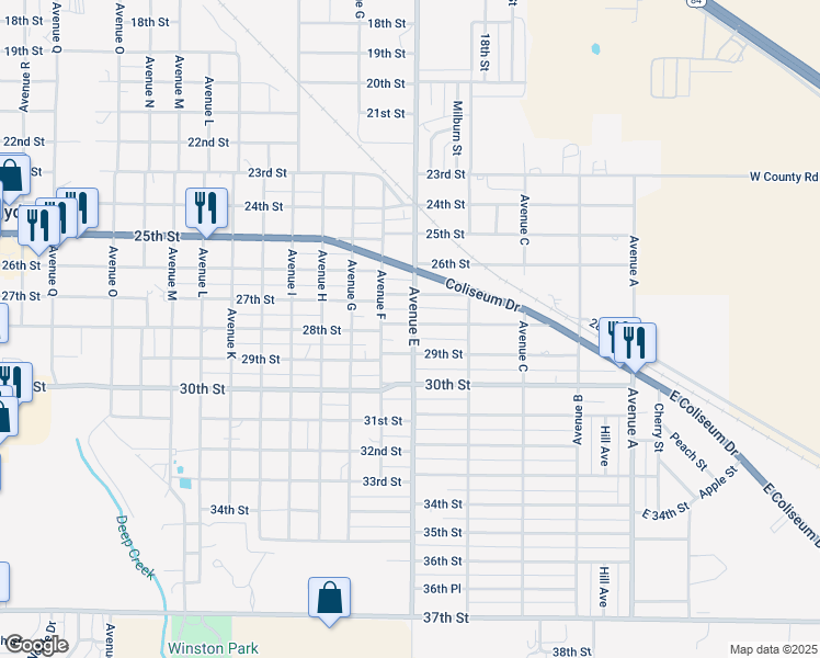 map of restaurants, bars, coffee shops, grocery stores, and more near 2801-2899 Avenue East in Snyder