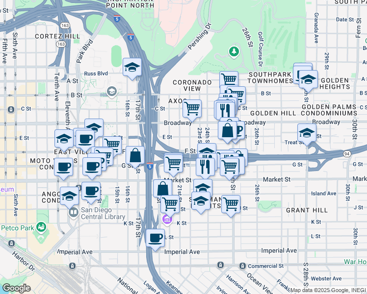 map of restaurants, bars, coffee shops, grocery stores, and more near 726-778 22nd Street in San Diego