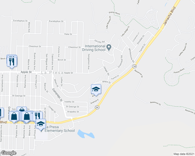 map of restaurants, bars, coffee shops, grocery stores, and more near 9950 Felicia Lane in Spring Valley
