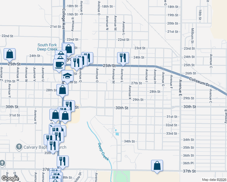 map of restaurants, bars, coffee shops, grocery stores, and more near 2800 Avenue M in Snyder