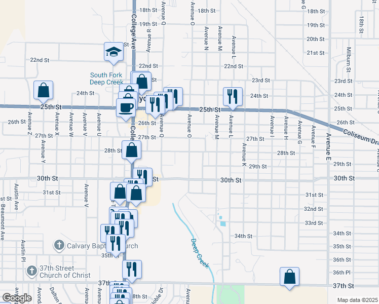 map of restaurants, bars, coffee shops, grocery stores, and more near 2801 Avenue O in Snyder