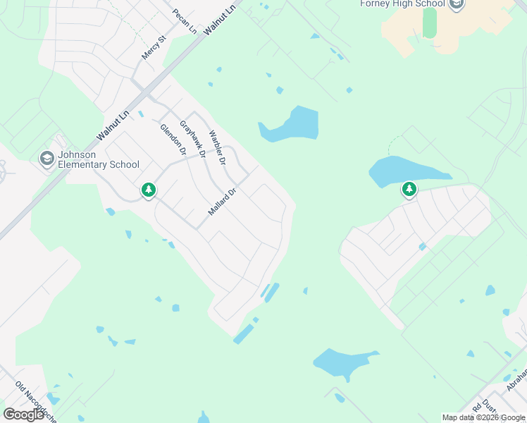 map of restaurants, bars, coffee shops, grocery stores, and more near 1308 Warbler Drive in Forney
