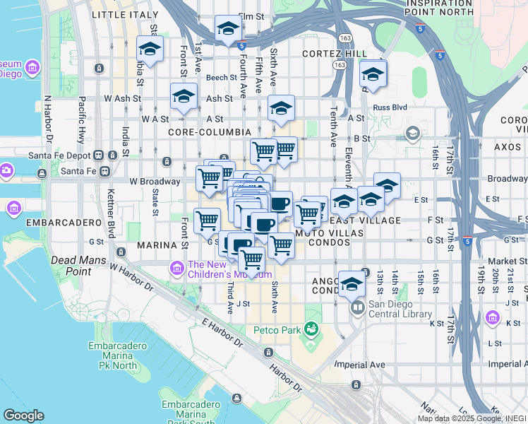map of restaurants, bars, coffee shops, grocery stores, and more near in San Diego