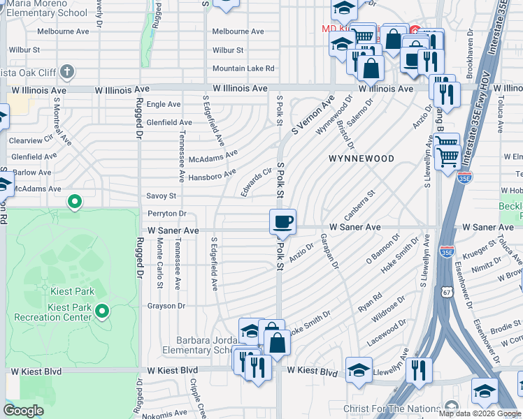 map of restaurants, bars, coffee shops, grocery stores, and more near 3130 Salerno Drive in Dallas