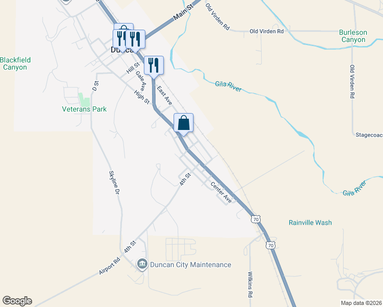 map of restaurants, bars, coffee shops, grocery stores, and more near North Avenue in Duncan